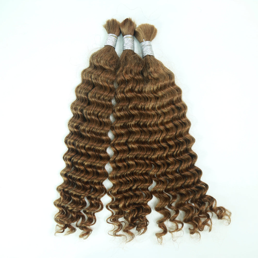 XBLhair Braiding Hair #30 Colored Deep Wave Braiding Hair Bulk Human Hair for Braiding