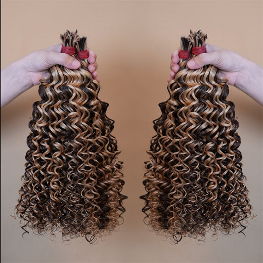 XBLhair Pre-divided Braiding Hair 3 Bundles 4/27 Colored Deep Wave Boho Braid Bulk Hair for Braiding