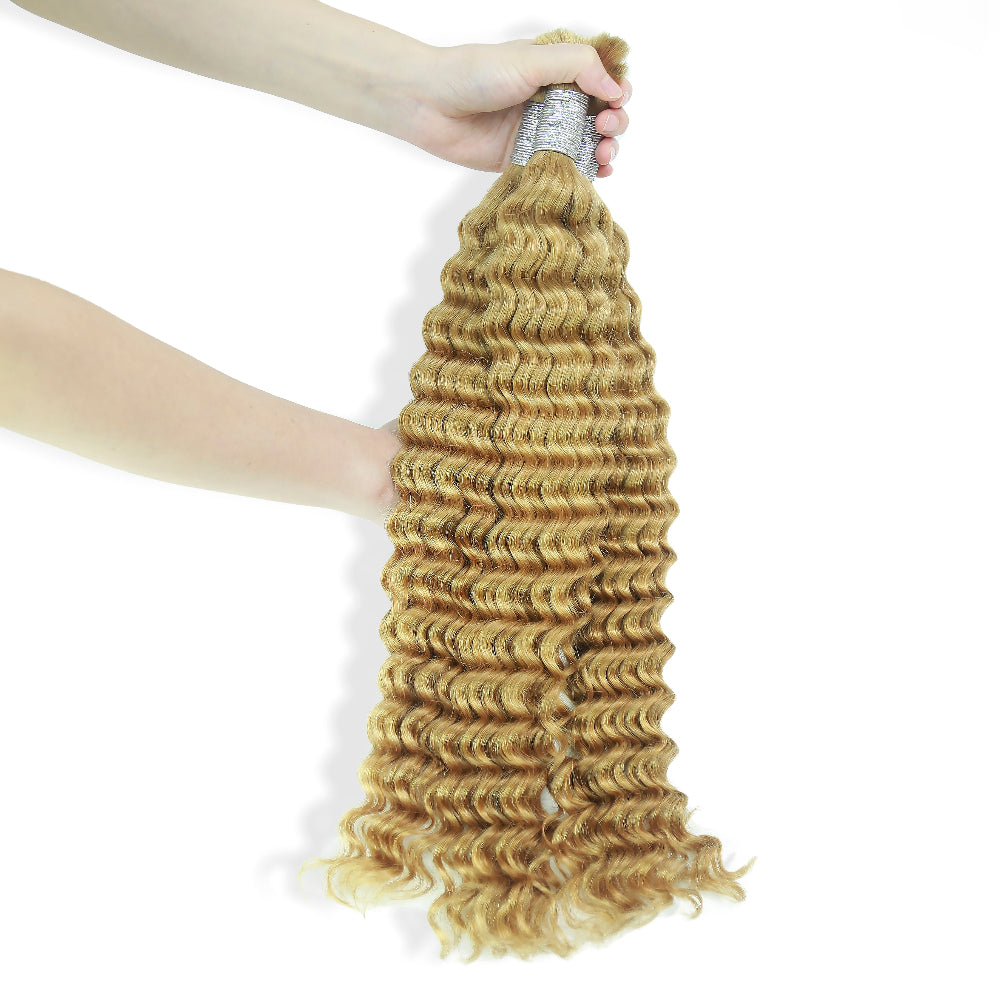XBLhair Braiding Hair #27 Colored Deep Wave Braiding Hair Bulk Human Hair for Braiding