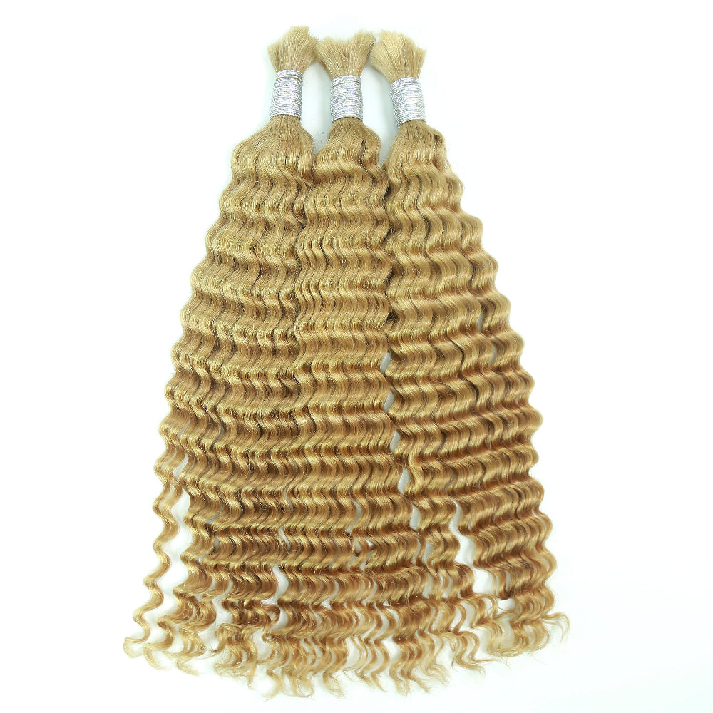 XBLhair Braiding Hair #27 Colored Deep Wave Braiding Hair Bulk Human Hair for Braiding