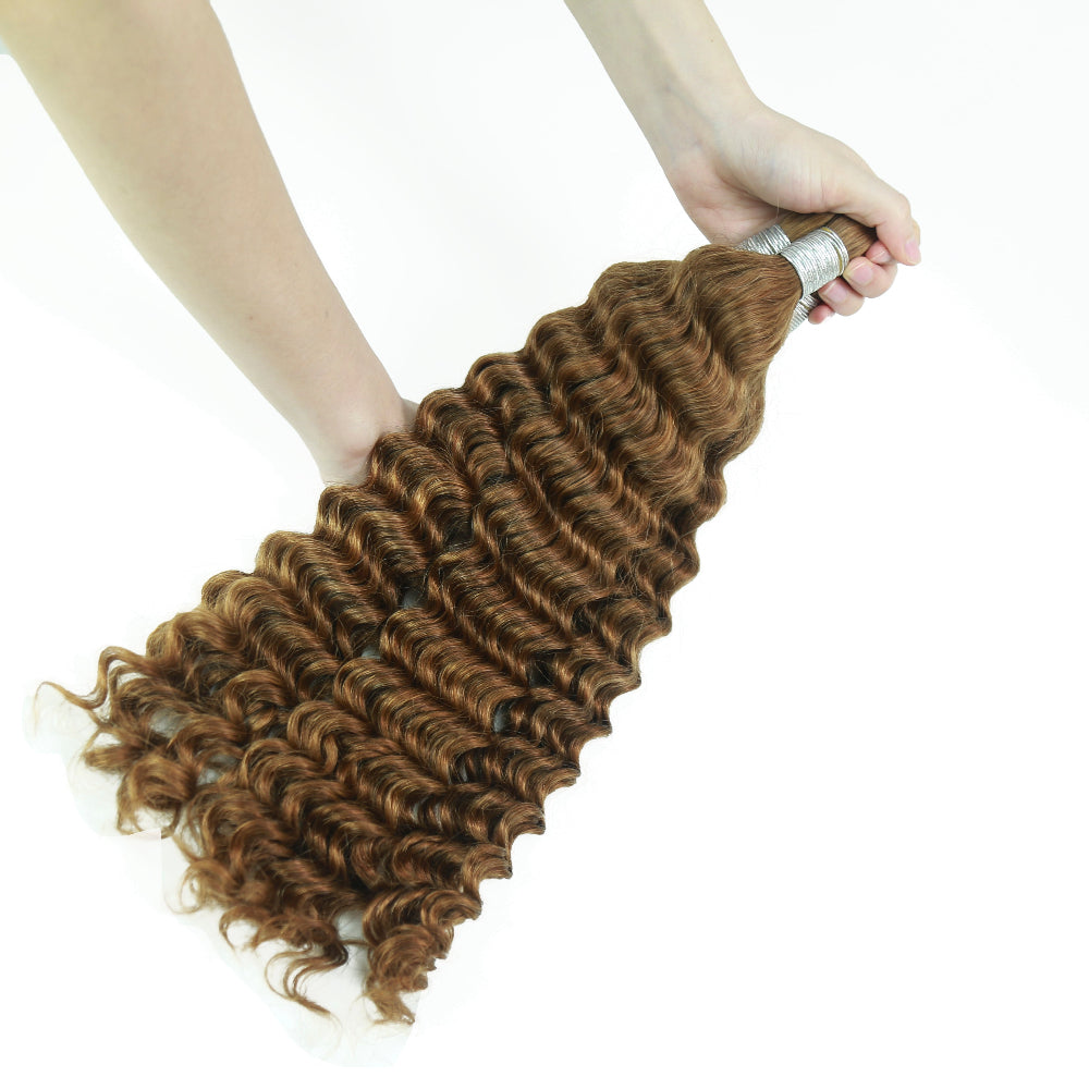 XBLhair Braiding Hair #30 Colored Deep Wave Braiding Hair Bulk Human Hair for Braiding