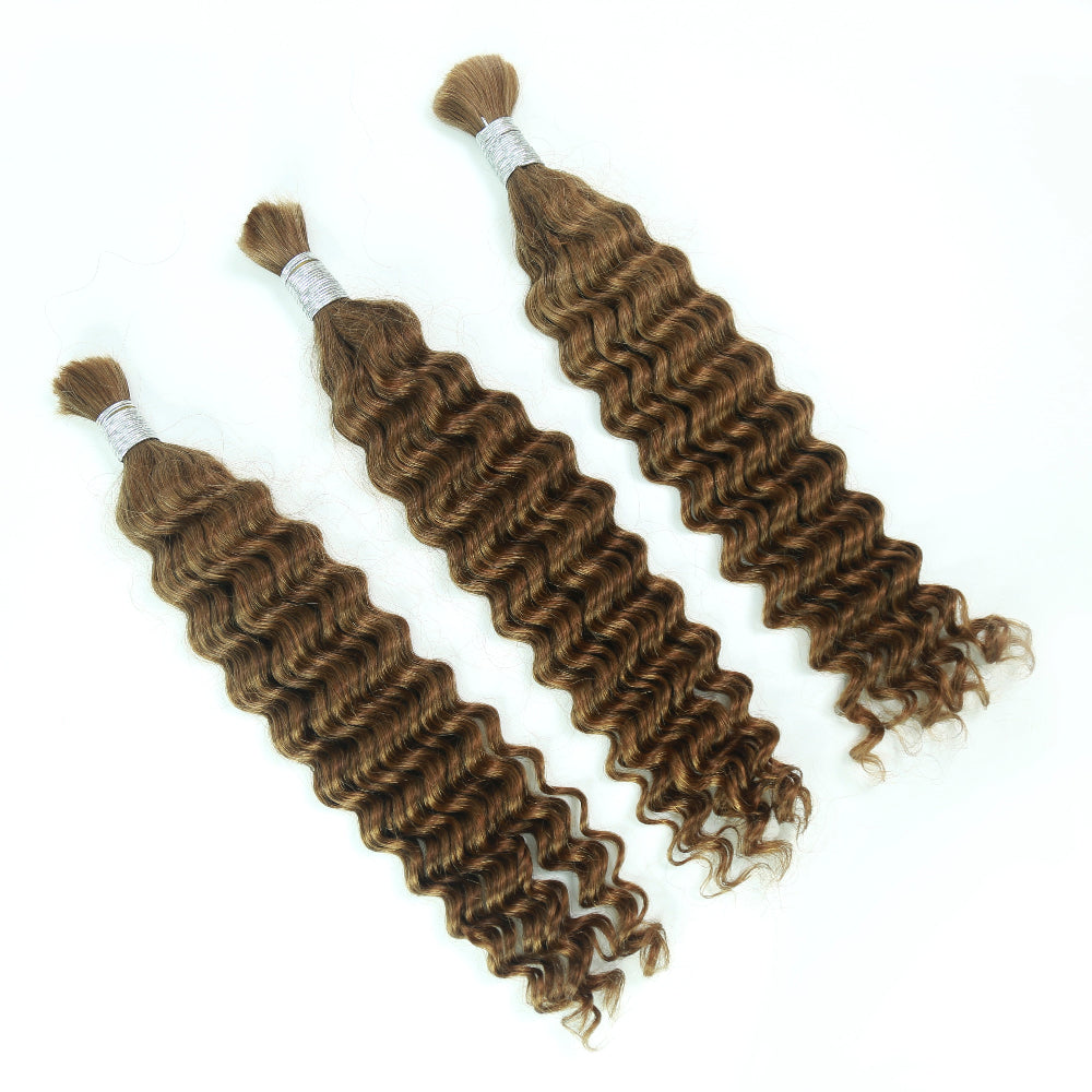 XBLhair Braiding Hair #30 Colored Deep Wave Braiding Hair Bulk Human Hair for Braiding