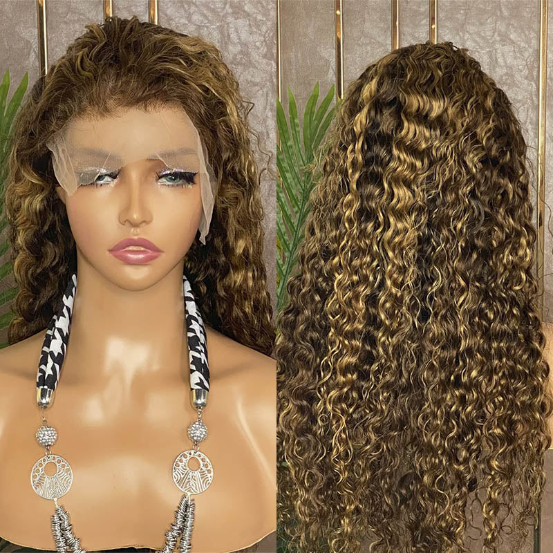 Clear Glow Hair Highlight 4/27 Brown Color Water Wave Wig 13x4 Lace Front Human Hair Wig